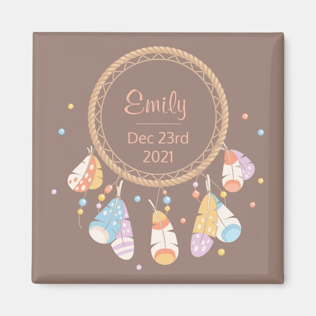 Imán Recién nacido del Boho Tribal Dreamcatcher Keepsak (Frente)