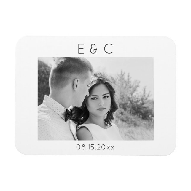 Imán Recordatorio de foto en blanco y negro elegante (Horizontal)