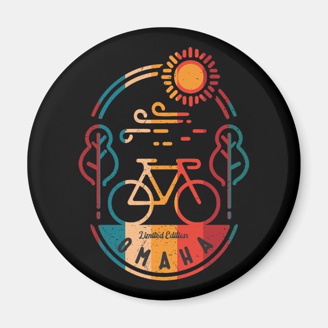 Imán Recorrido de ciclismo Retro Omaha (Frente)