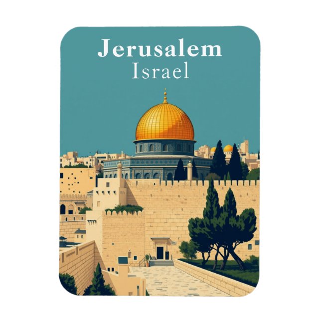 Imán Recorrido de viaje de Retro Jerusalem Israel (Vertical)
