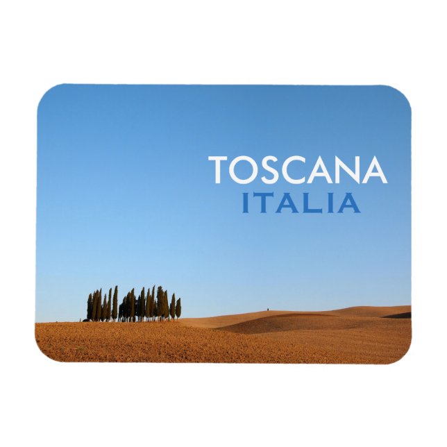 Imán rectangular de la Toscana con ciprés y texto (Horizontal)