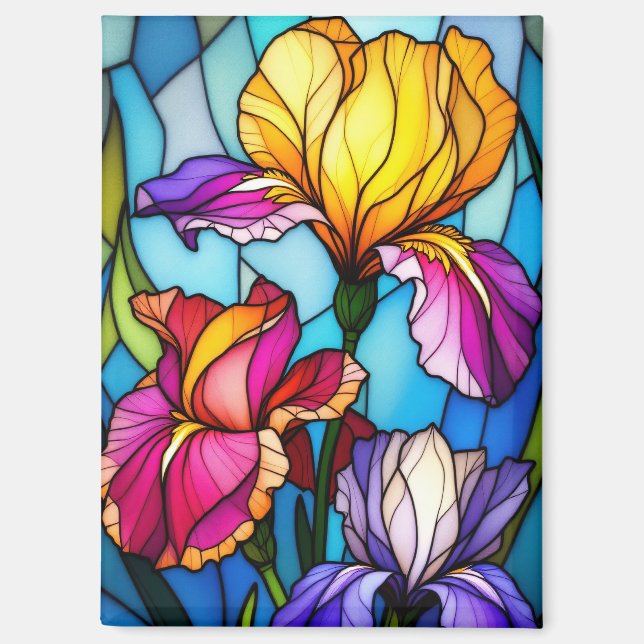 Imán Rectángulo con flor de iris de vidrio templad (Anverso)