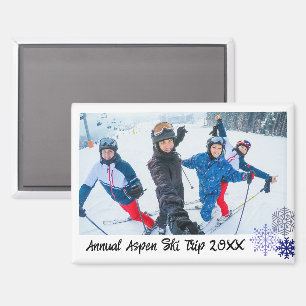 Imán Rectángulo de copo de nieve de viaje con foto pers