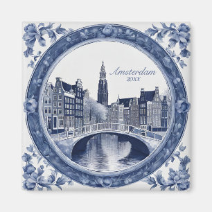Imán Recuerdo azul personalizado Delft Amsterdam