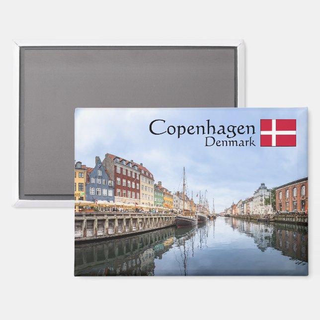 Imán Recuerdo de Copenhague Nyhavn (Anverso/Reverso)