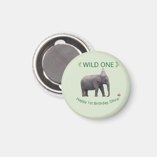 Imán Recuerdo de cumpleaños de elefante salvaje (Anverso/Reverso)