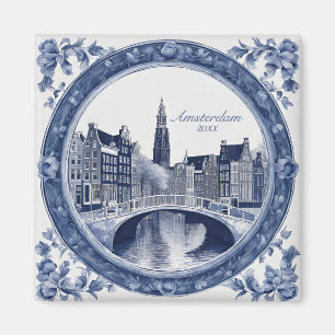 Imán Recuerdo de Delft Azul Personalizado de Ámsterdam