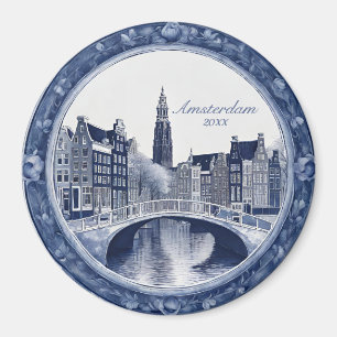 Imán Recuerdo de Delft Azul Personalizado de Ámsterdam