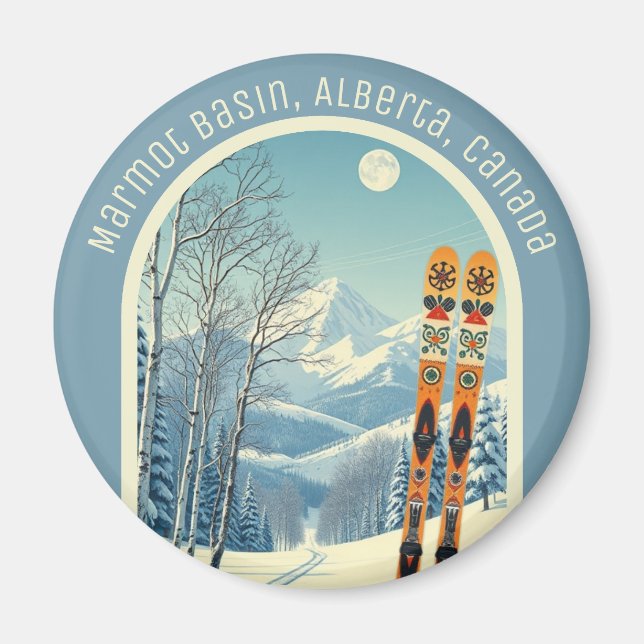 Imán Recuerdo de esquí de Marmot Basin Alberta Canadá  (Frente)