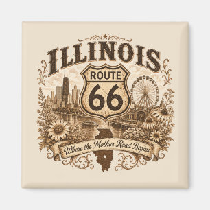 Imán Recuerdo de nevera de la ruta 66 de Illinois Mothe