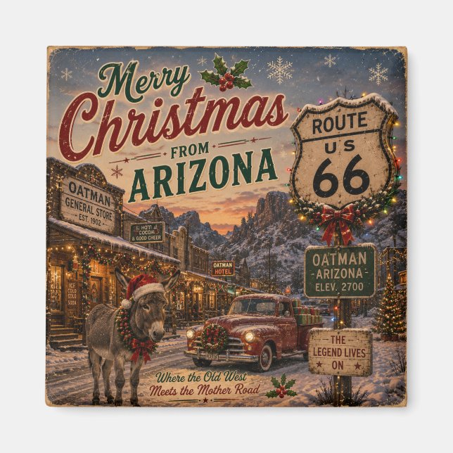 Imán Recuerdo de nevera de Navidad de Oatman Arizona (Frente)