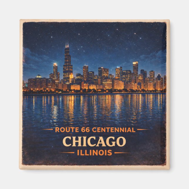 Imán Recuerdo de nevera del horizonte de Chicago de la  (Frente)