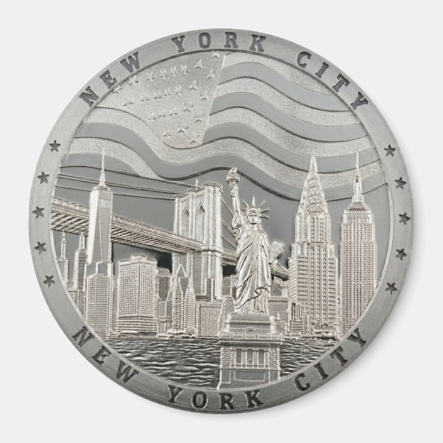 Imán Recuerdo de plata del puente de Manhattan de la ci (Frente)