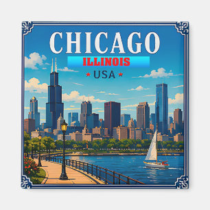 Imán 🌆 Recuerdo de vacaciones del horizonte de Chicago
