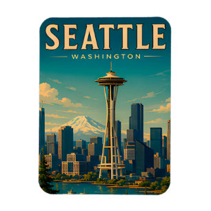 Imán ☕ Recuerdo de vacaciones retro de Seattle Washingt