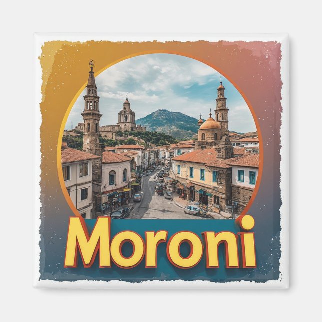 Imán Recuerdo de viaje a Moroni Comoras para destino (Frente)