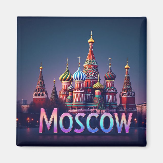 Imán 🧲 Recuerdo de viaje a Moscú Rusia efecto neón (Frente)