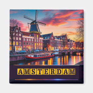 Imán 🧲 Recuerdo de viaje de monumentos de Ámsterdam Ho