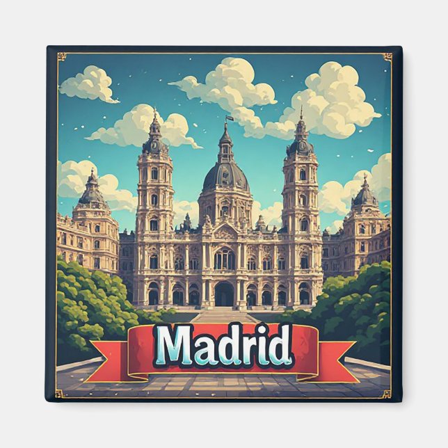 Imán 🧲 Recuerdo de viaje de monumentos de Madrid Españ (Frente)