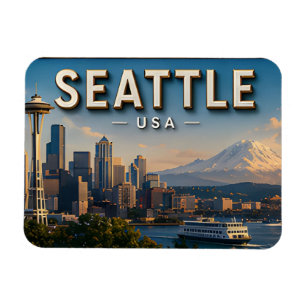 Imán Recuerdo de viaje del horizonte de Seattle, Washin