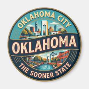 Imán Recuerdo de viaje retro de la capital de Oklahoma 