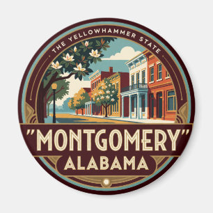 Imán Recuerdo de viaje retro de Montgomery Alabama Capi
