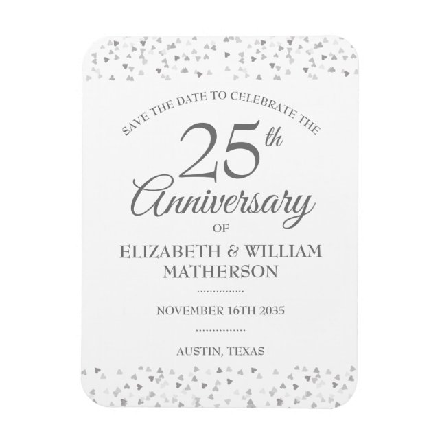 Imán Recuerdo del 25º Aniversario Corazones de Plata (Vertical)