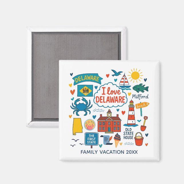 Imán Recuerdo personalizado de viaje familiar a Delawar (Anverso/Reverso)