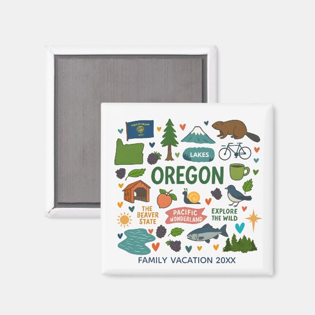 Imán Recuerdo personalizado de viaje familiar a Oregon (Anverso/Reverso)