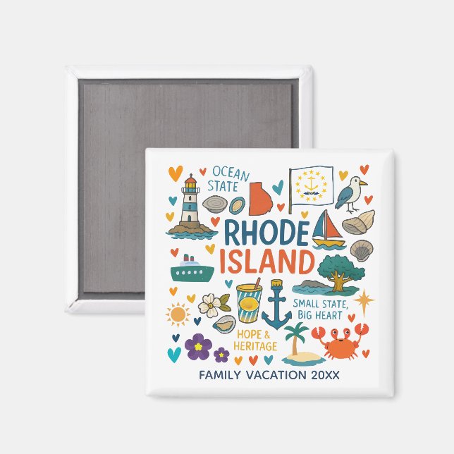 Imán Recuerdo personalizado de viaje familiar a Rhode I (Anverso/Reverso)