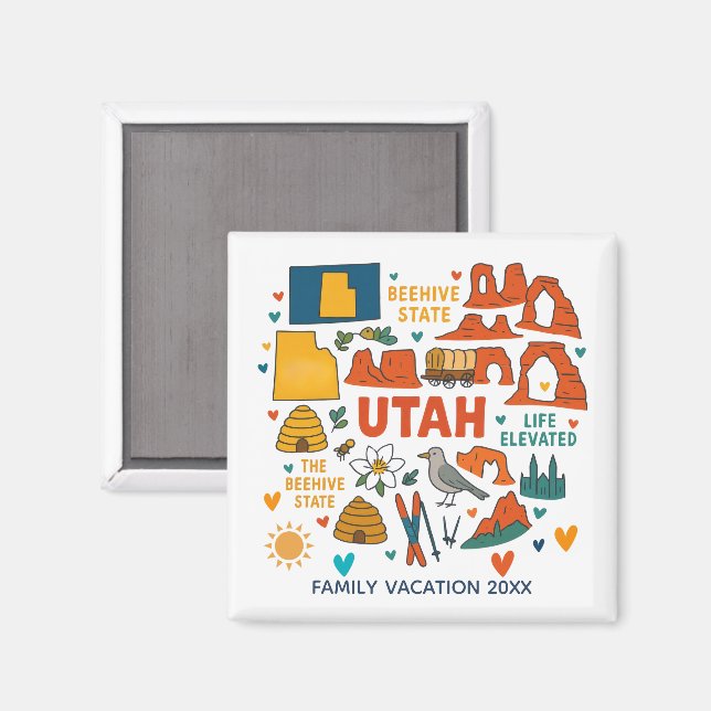 Imán Recuerdo Personalizado de Viaje Familiar a Utah (Anverso/Reverso)