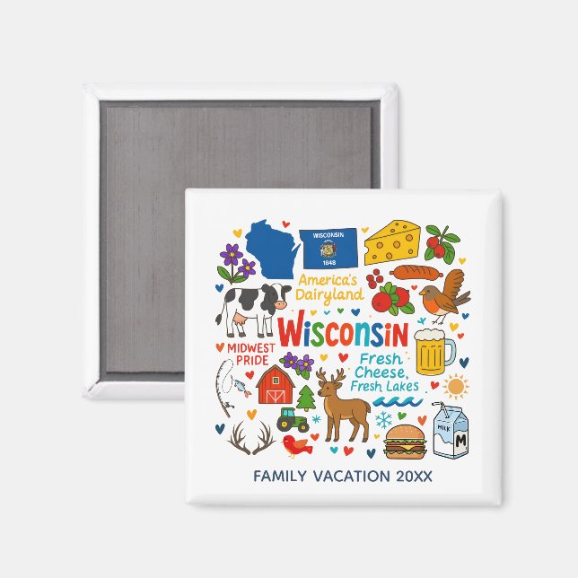 Imán Recuerdo Personalizado de Viaje Familiar a Wiscons (Anverso/Reverso)