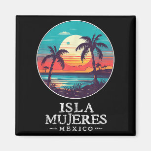 Imán Recuerdo Retro Isla Mujeres México Atardecer en la