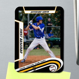 Imán Recuerdos de béisbol animados amarillo negro perso