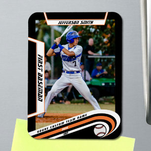 Imán Recuerdos de béisbol animados naranja negro person