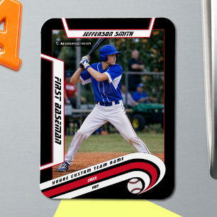 Imán Recuerdos de béisbol vivos rojo negro personalizad
