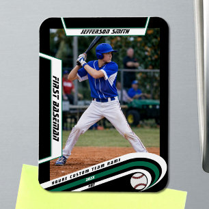 Imán Recuerdos de béisbol vivos verde negro personaliza