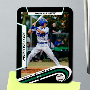 Imán Recuerdos de béisbol vivos verde negro personaliza