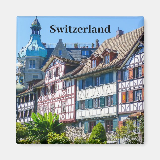 Imán Recuerdos de casas de madera de Suiza (Frente)