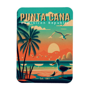 Imán Recuerdos de Punta Cana DR Retro Flamingos de los