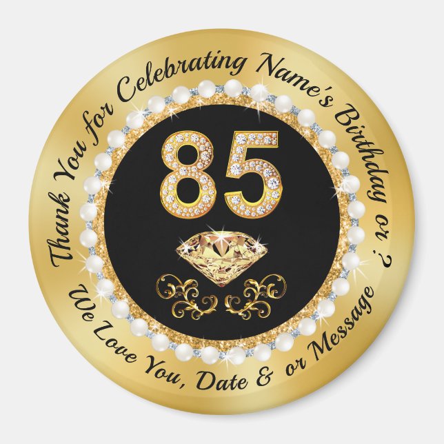 Imán Recuerdos para la fiesta de cumpleaños número 85.  (Frente)