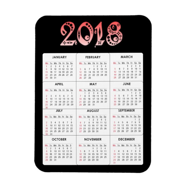 Imán Red 2018 Calendar Magnet (Vertical)