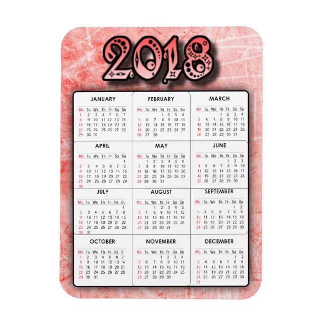 Imán Red 2018 Calendar Refrigerator Locker Magnet (Vertical)