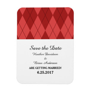 Imán Red Argyle Save the Date Flexi Magnet