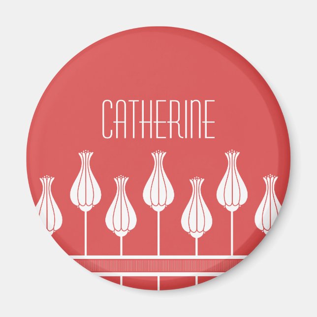 Imán Red Art Deco Floral Magnet (Frente)