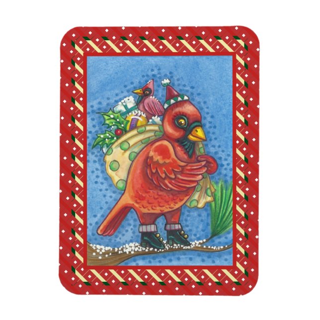 IMÁN RED BIRD SANTA, CARDINAL DE BUENOS NAVIDADES DE AZ (Vertical)
