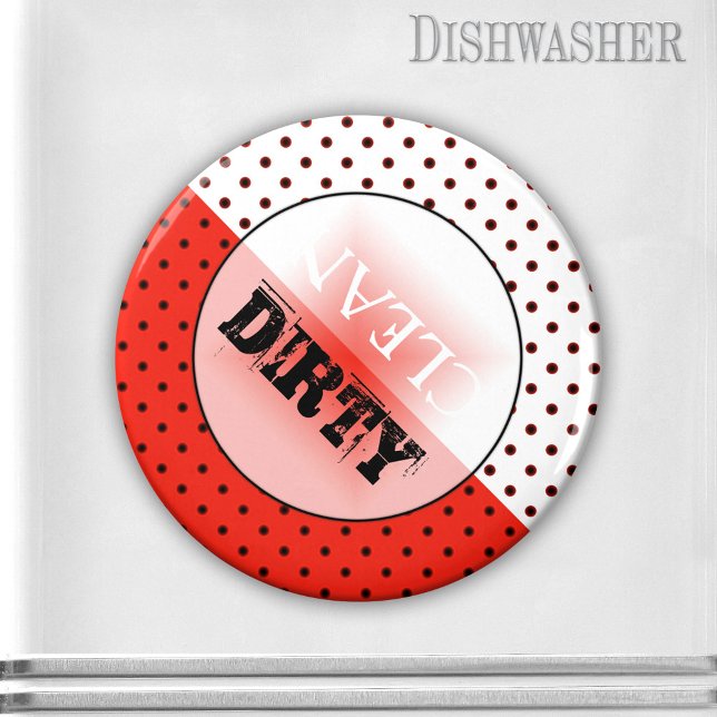 Imán Red Black Elegant Retro Dishlavavajillas Magnet (Dishwasher magnet featuring an elegant red, black and white design with polka dots.)