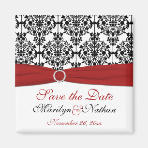 Imán Red, blanco y negro Damask Wedding Favor Magnet