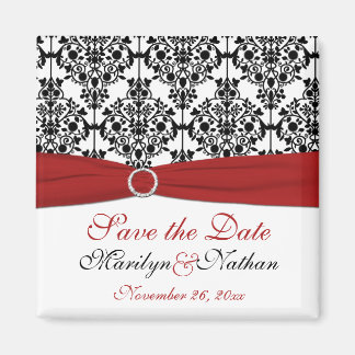 Imán Red, blanco y negro Damask Wedding Favor Magnet