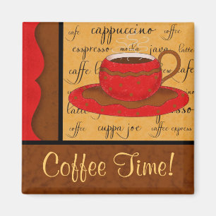 Imán Red Brown Gold Whimsy Coffee Cup Art Custom Name